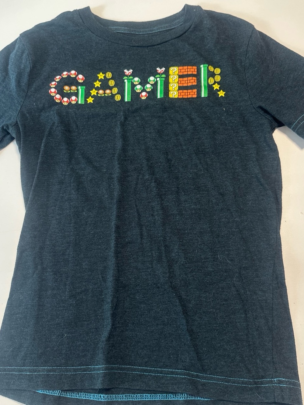 Mario Nintendo Black Gamer Logo Tee with Colorful Game Icons